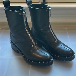 Philip Lim Black Leather Zip-Up Boots with studs